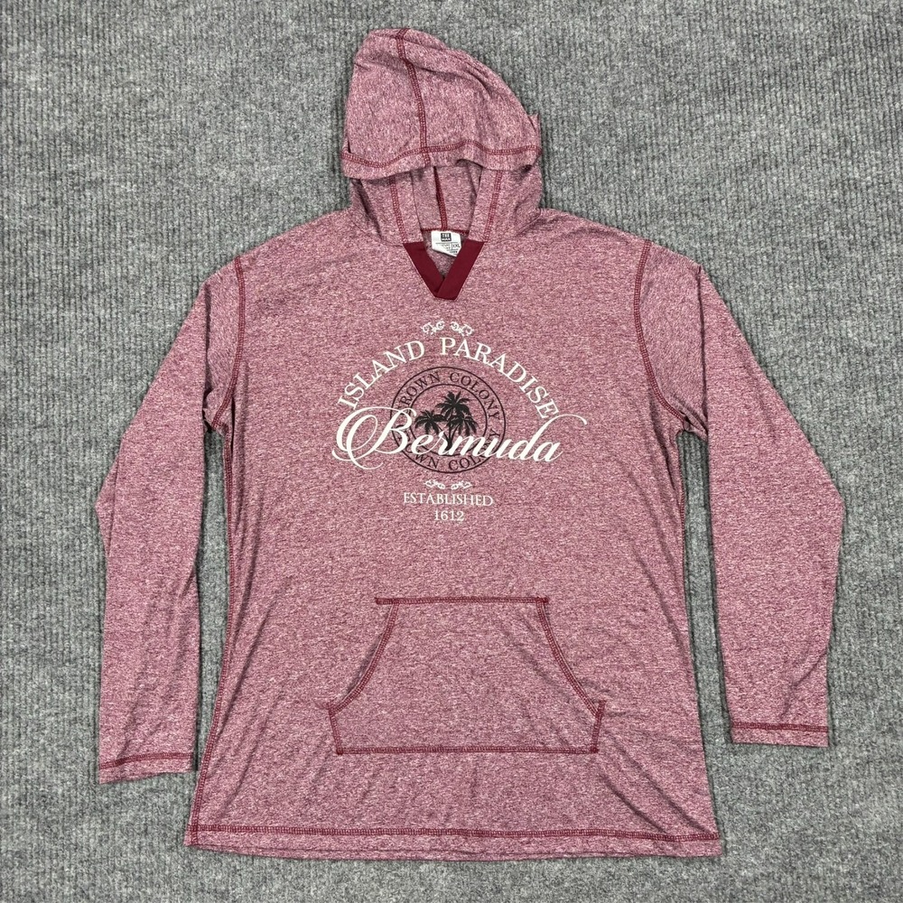 Bermuda Island Paradise Hoodie 2XL Burgundy Heather Moisture Wicking Pullover